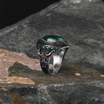 Green Gemstone Ring // Green + Black + Silver (7.5)