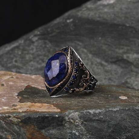 Lapis Lazuli Ring // Blue + Black + Silver (5.5)