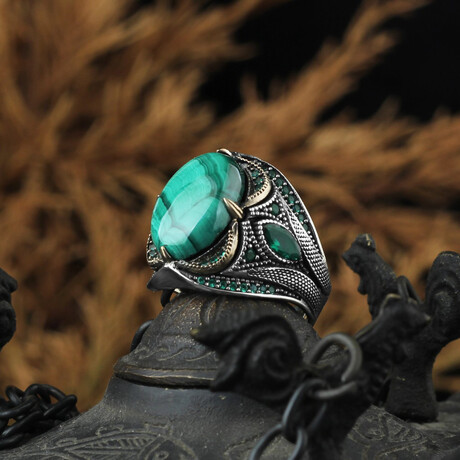 Elegant Malachite Ring // Green + Silver (5.5)
