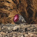 Classy Red Ruby Ring // Red + Silver (9.5)