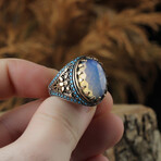 Moonstone Statement Ring // Blue + Gray + Silver (8.5)