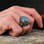 Heavy Azurite Stone Ring // Blue + Silver (8.5)