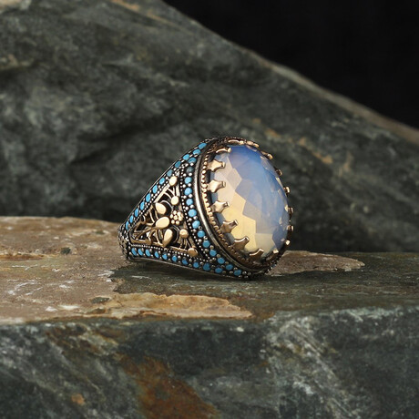 Moonstone Statement Ring // Blue + Gray + Silver (5.5)