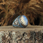 Moonstone Statement Ring // Blue + Gray + Silver (7.5)