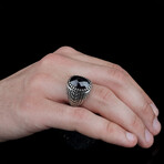 Oval Faceted Onyx Ring // Black + Silver (7.5)