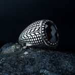 Oval Faceted Onyx Ring // Black + Silver (8)