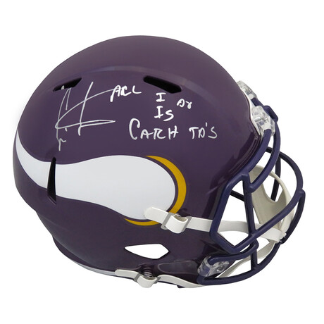 Cris Carter // Minnesota Vikings // Signed Throwback Riddell Full Size Speed Replica Helmet w/All I Do Is Catch TD's