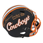 Barry Sanders & Thurman Thomas // Oklahoma State // Signed Black Riddell F/S Replica Helmet w/ "Greatest College Back Field Ever" Inscription