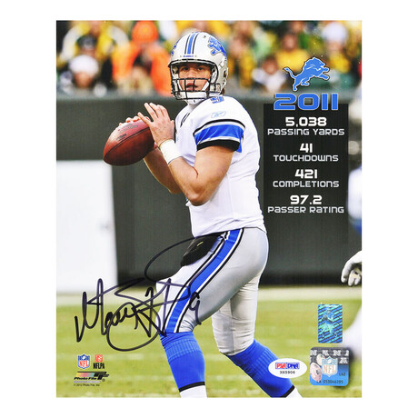 Matthew Stafford // Detroit Lions // Signed 2011 Season Stats 8x10 Photo (PSA)