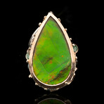 Teardrop Ammolite, Emerald, and Yellow Sapphire Ring // Size 7