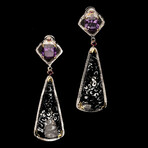 Palm Root, Amethyst, and Rhodolite Earrings