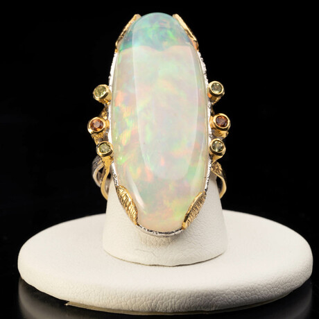 Ethiopian Opal, Peridot, and Sapphire Ring // Size 8