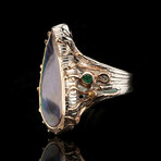 Teardrop Ammolite, Emerald, and Yellow Sapphire Ring // Size 7