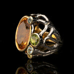 Citrine, Peridot, and Blue Topaz Ring // Size 8