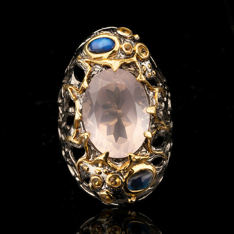 Rose Quartz, Spectrolite, and Sapphire Ring // Size 8