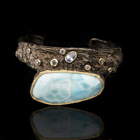 Larimar, Tanzanite, and Sapphire Adjustable Cuff Bracelet