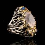 Rose Quartz, Spectrolite, and Sapphire Ring // Size 8