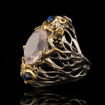 Rose Quartz, Spectrolite, and Sapphire Ring // Size 8
