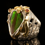 Ammolite and Sapphire Ring // Size 6