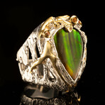 Ammolite and Sapphire Ring // Size 6