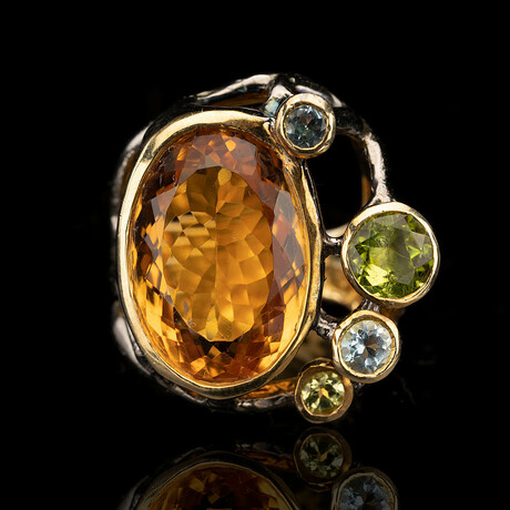 Citrine, Peridot, and Blue Topaz Ring // Size 8