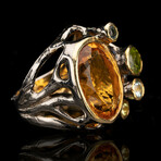 Citrine, Peridot, and Blue Topaz Ring // Size 8