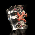 Coral and Gemstone Adjustable Cuff Bracelet