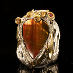 Ammolite and Sapphire Ring // Size 6