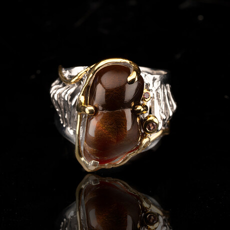 Fire Agate and Red Sapphire Ring // Size 6-8 (Adjustable)
