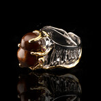 Fire Agate and Red Sapphire Ring // Size 6-8 (Adjustable)