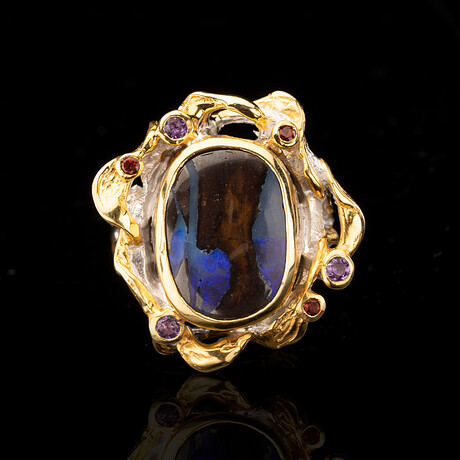Boulder Opal, Amethyst, and Garnet Ring // Size 7