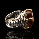 Fire Agate and Red Sapphire Ring // Size 6-8 (Adjustable)