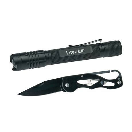 LitezAll 280 Lumen Tactical Flashlight + Pocket Knife Combo
