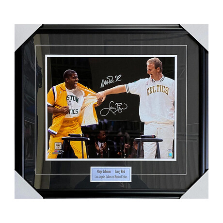 Magic Johnson/Larry Bird Framed Autographed 16X20 Combo Photo