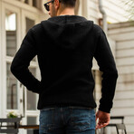 Hooded Zip-Up Knitwear Jacket // Black (M)