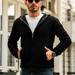 Hooded Zip-Up Knitwear Jacket // Black (M)