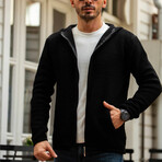Hooded Zip-Up Knitwear Jacket // Black (M)