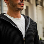 Hooded Zip-Up Knitwear Jacket // Black (M)