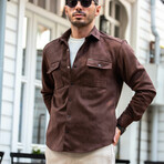 Suede Shirt Jacket // Brown (S)