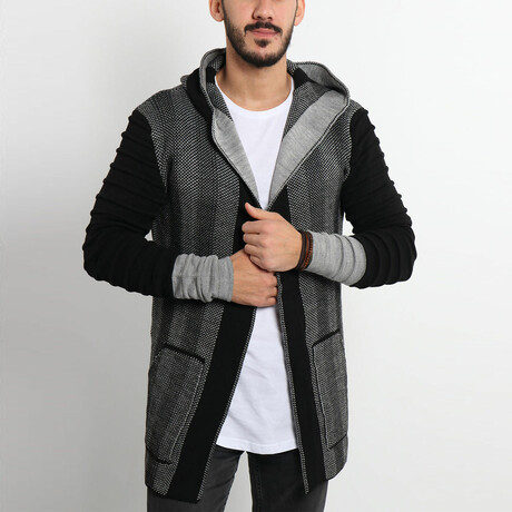 Patterned Sleeve Poncho Cardigan // Light Gray (S)