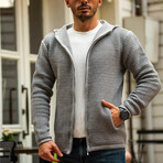 Hooded Zip-Up Knitwear Jacket // Light Gray (S)