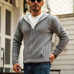 Hooded Zip-Up Knitwear Jacket // Light Gray (S)