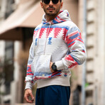 Patterned Oversized Sweatshirt // Blue + Red (S)