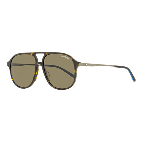 Montblanc // Men's Pilot MB0118S 002 Sunglasses // Havana Ruthenium + Brown