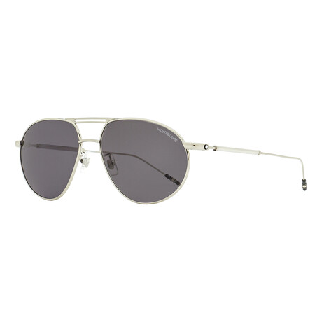 Montblanc // Men's Aviator MB0110S 001 Sunglasses // Silver + Gray