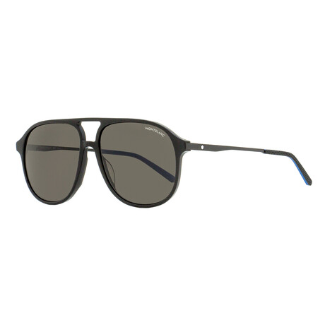 Montblanc // Men's Pilot MB0118S 001 Sunglasses // Black-Blue + Gray