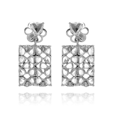 Bavna // 18K White Gold Rose Cut Diamond Drop Earrings // New