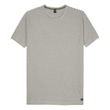 WOODS Striped T-Shirt // Army + White Stripe (S)