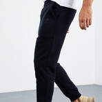 Men's Hidden Zipper Polar Fleece Joggers // Navy Blue (S)
