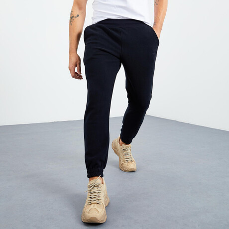 Men's Hidden Zipper Polar Fleece Joggers // Navy Blue (S)